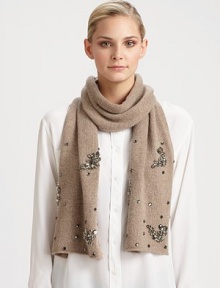 EXCLUSIVELY AT SAKS.COM. An ultra-soft, ultra-plush wool blend knit wrap is given a feminine update with crystal embellishment.40% polyester/28% nylon/17% wool/10% angora/5% cashmereAbout 10 X 64Dry cleanImported