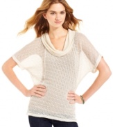 Dress to impress! With its cowl neck and cool batwing sleeves, Eyeshadow's open-knit top takes laid-back style to the next level.