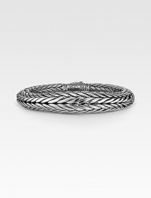 Sleek and stunning wristwear is handwoven in polished sterling silver. Pairs ideally with a suit or a tee. Signature dual-locking clasp About 8½ long Made in USA