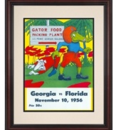 Florida football was very much alive and well in 1956, when the Gators sent the Georgia Bulldogs packing with a final score of 28-0. An inspiration for every game, the original cover art from that day's program is restored, framed and ready to hang.