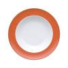 Sophisticated dinnerware with a rim of color to add vibrancy and fun to your dinner table. Easily mix and match pieces with other colors in the collection.