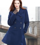 Flared and full-on fabulous, Anne Klein's chic empire-waist coat makes bundling up a pleasure!