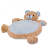 Cuddle up to this Blue Bear mat. Features a heart-shaped patch with a crinkly squeaker inside to make an amusing sound when baby presses on it