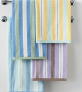 Martha Stewart Collection brings bright and colorful hues to your bathroom with this Plush Stripe bath towel, featuring multi-colored stripe patterns in pure cotton softness for exceptional comfort.