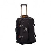 The Victorinox expandable wheeled suitcase boasts a spacious main compartment with straps, a mesh pocket, and 2 zip expansion. A large front zip pocket offers for quick access to important items. External strap system keeps contents secure. Removable Attach-a-bag strap secures an additional bag to the front for consolidated travel. Sturdy rear corner guards and TPE plastic kick plates protect vulnerable areas. One-touch dual trolley handle system. YKK Racquet Coil zippers provide superior strength.