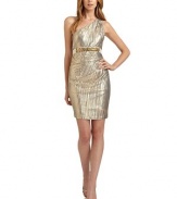 THE LOOKAllover pleatingOne-shoulder styleEmbellished waistband with ribbon tie closureSide zip with hook-and-eye closureTHE FITAbout 37 from shoulder to hemTHE MATERIALPolyesterFully linedCARE & ORIGINDry cleanMade in USAModel shown is 5'10½ (179cm) wearing US size Small. 
