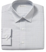 A subtle pattern in a sophisticated gray gives this Kenneth Cole New York dress shirt a step up from basic white.