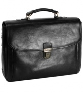 Armed & stylish-set in luxuriously rich full-grain cowhide leather, this flapover portfolio knows the business of style. A smart construction is a fit for everyday with a secure tuck lock and a fully-lined interior that is perfectly spacious for all of your essentials.