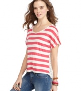 Crochet knit makes for a gorgeous design on a striped top from American Rag that's got back!