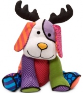 A modern take on the traditional Christmas reindeer, this musical plush toy features the bold colors and patterns of acclaimed Brazilian artist Romero Britto.