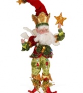 A new star of the holiday season, the Christmas Wishes fairy shines bright with glitter, tinsel and even a shimmering beard. Set his arms and legs in a pose that shows off his dazzling personality. From Mark Roberts.