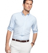 Roll up your sleeves and get to work. You've got style to spare with this mini-checked shirt from Calvin Klein.