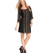Metallic embellishments add shine to this Lucky Brand Jeans chiffon shift -- featuring a hot fabric for fall, chiffon!