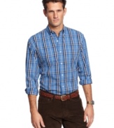 Every bit a classic fit is this plaid shirt by Club Room.