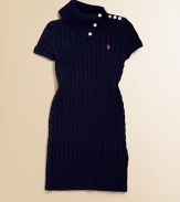 A stylish high collar and logo-detailed buttons at the shoulder stylishly update the classic cabled cotton dress.Ribbed turtleneckShort sleevesThree button closures along the left shoulderRibbed cuffs and hemCottonMachine washImported Please note: Number of buttons may vary depending on size ordered. 