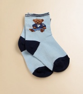 Comfortable cotton, accented with a sweet intarsia-knit teddy bear motif.82% cotton/17% nylon/1% spandexMachine washImported