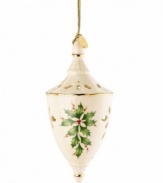 Delicate detailing, festive holly leaves and a romantic shape give this ornament eye-catching appeal, making it an instant classic for a cozy Christmas. Qualifies for Rebate