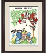 The Big Ten rivalry lives on. In their 1968 duel at Ohio State, the Wolverines succumbed to the Buckeyes just as the game day program predicted. The final score? Ohio State: 50; Michigan: 14. Remember it fondly with this restored cover art.
