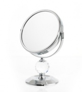 Definitely the fairest of them all, the Crystal Ball mirror rotates 360 degrees to get every angle and, when you flip it over, magnify your beauty. A brilliant chrome finish and faceted detail add glamor to your daily routine.