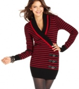 Love this sweater tunic from JJ Basics for its buckle detail and body of stripes! For style that's super-cute by day, accessorize the sweater with a wrist full of fun bracelets!