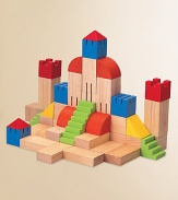 Let your child's imagination run wild with this creative 46-piece set with 18 color blocks and 28 natural blocks in 11 different shapes.About 3.73lbsRubberwoodWipe with damp clothRecommended for ages 3 years and upImported