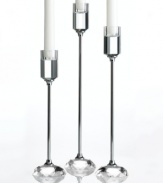 Cool metal meets dazzling crystal for candlesticks with a thoroughly modern edge. In three sizes for eye-catching elegance, it's a chic set for the bride-to-be.