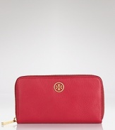 Tory Burch goes continental with this luxe, logo-topped leather wallet.