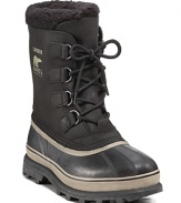 This rugged all-weather boot from Sorel keeps you warm and dry under any conditions, with a rubber shell toe and sides, waterproof leather upper and cozy sherpa cuff.