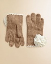 Ultra-soft gloves in a wool and cashmere blend, finished with an elegant rose embellishment and contrast trim. Polyester/nylon/wool/angora/cashmereHand washImported