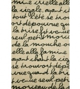 Pure poetry! Sweet nothings scripted in breathless cursive adorn this chic, romantic rug from Liora Manne's indoor/outdoor Spello collection. Hand-hooking and hand-tufting techniques are combined to achieve the rich, textural surface. UV stabilized to minimize fading, the fashion-forward, durable rug is sure to please. Hose off for easy cleaning.