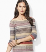 Lauren by Ralph Lauren's petite three-quarter-sleeved Stasya sweater channels an authentic, rustic sensibility in a textural, airy blend of cotton and linen yarns.