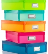 Order in the house! Take your space by form with these durable and simplistic plastic storage boxes. Metal-framed ID tags on the front of each box makes it easy to organize and locate bills, letters, papers and more. 1-year warranty.