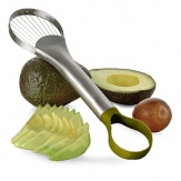 A perfectly easy way to pit and slice avocados. The nylon loop end removes the pit without damaging the fruit and the wire end slices and scoops. Features a comfortable, contoured handle.