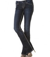 Outlined in bold topstitching and designed in an inky blue wash, these bootcut jeans from Silver Jeans are all about a chic and lean look!