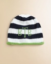 Sure to become a keepsake, this adorable hat combines both style and practicality in one great gift. Crafted in a combination of wide stripes with a rolled edge and the softness of pure cotton. CottonMachine washMade in USAFOR PERSONALIZATION Select a quantity, then scroll down and click on PERSONALIZE & ADD TO BAG to choose and preview your personalization options. Please allow 4-6 weeks for delivery. 