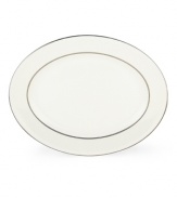 Express the best of taste at the table. Lustrous banded details add a crisp, clean finish to the white china oval platter.