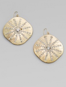 Charming sand-dollar textured discs, generously set with radiant spokes of sparkling glass rhinestones.GlassGoldtoneDrop, about 2Ear wireImported