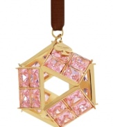 Merry treasure. Pink crystal gems set in radiant gold make this kate spade new york Christmas ornament a sight to behold every holiday.