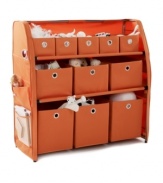 We're not playing around with this genius storage solution! The mega sorter makes space for all of your little one's toys, books, accessories and more with three rows of small, medium and large boxes that create order out of chaos. The sturdy design holds up in the midst of the playroom and features side open pockets for easy access for little hands.