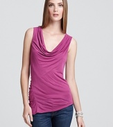 A beautifully draped neck lends elegance to this Velvet by Graham & Spencer top, featuring side ruching for a flattering silhouette.