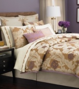 Charming flowers and leaves in lovely gold and purple hues sweep across this Martha Stewart Collection Beaux Arts comforter set. This comprehensive set include all the components you need to outfit your room in majestic style.