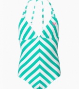 She can paddle out with a fun, fashionable look in this striped swimsuit from Roxy.