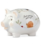 Only the best for baby. The too-cute Butterfly Meadow piggy bank from Lenox features the colorful garden motif parents love with the phrase, Find a penny pick it up.
