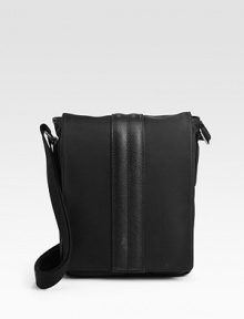 Store your essentials in this tracolla bag with rich leather accents.Front flap closureAdjustable shoulder strapExterior zip front pocketExterior magnetic back pocketInterior pocketsNylon; leather trim8W X 10H X 2DMade in Italy Store your essentials in this tracolla bag with rich leather accents.Front flap closureAdjustable shoulder strapExterior zip front pocketExterior magnetic back pocketInterior pocketsNylon; leather trim8W X 10H X 2DMade in Italy