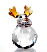 Inspired by the famous Rudolph, this playful reindeer sparkles in clear crystal with a Crystal Copper nose and horns. With a specially designed base, this adorable creation rocks gently back and forth at the touch of your hand. The perfect companion for the Rocking Angel and Rocking Snowman!