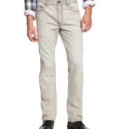 Wrinkled details give these flattering slim straight jeans by American Rag a cool laid back look.