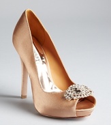 Dazzling rhinestones decorate the toe of Badgley Mischka's Goodie pumps, a satin style for sophisticated evenings.