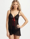 The silky bow attracts attention to this sheer, Empire-waist style.Adjustable shoulder straps Lace bust About 30 from shoulder to hem 78% nylon/12% elastene/10% viscose Hand wash Made in Italy