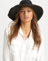 A modified fedora design in supple leather with tonal stitching. LeatherBrim, about 4Specialist dry cleanImported 