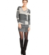 This soft sweater dress from Alfani is outfitted with plenty of sparkle and an eye-catching, geometric-inspired pattern.